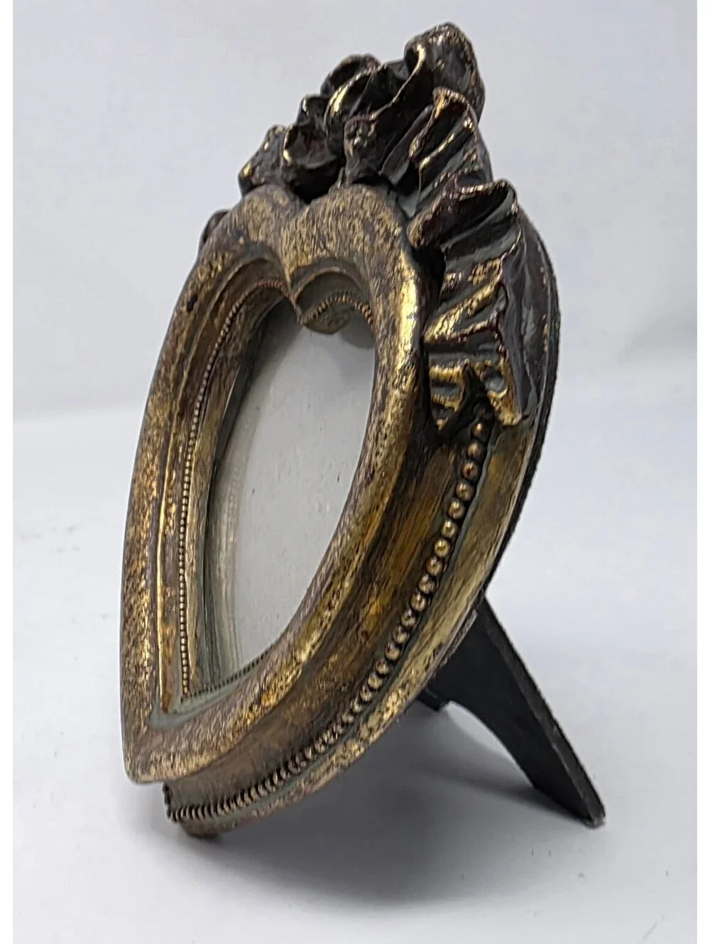 Vintage Ornate Gold Heart Picture Frame Resin Bow Tabletop Decor